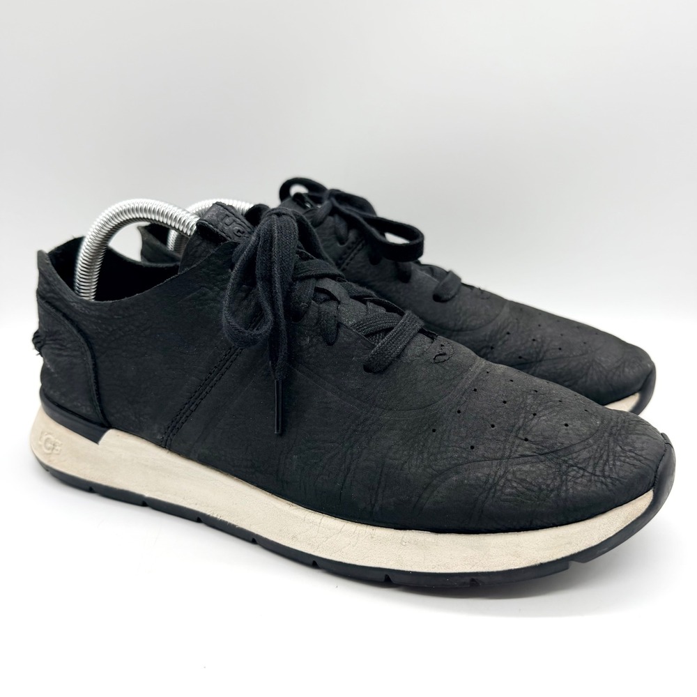 UGG Adaleen Leather Lace Up Sneakers Black Size 10 Sporty Gorpcore Minimalist